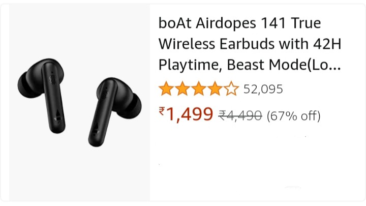  boAt Airdopes 141 True Wireless Earbuds with 42H Playtime, Beast Mode(Low Latency Upto 80ms) for Gaming, ENx Tech, ASAP Charge, IWP, IPX4 Water Resistance, Smooth Touch Controls(Bold Black) 